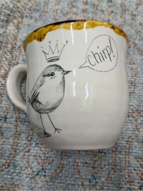 Dishology Yellow-Trim Bird Large Ceramic Mug - Charming 'Chirp!' Design